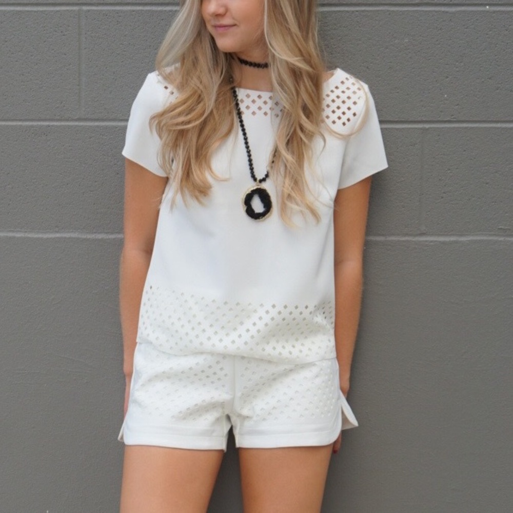 "Neoprene hipster blouse and shorts set"
